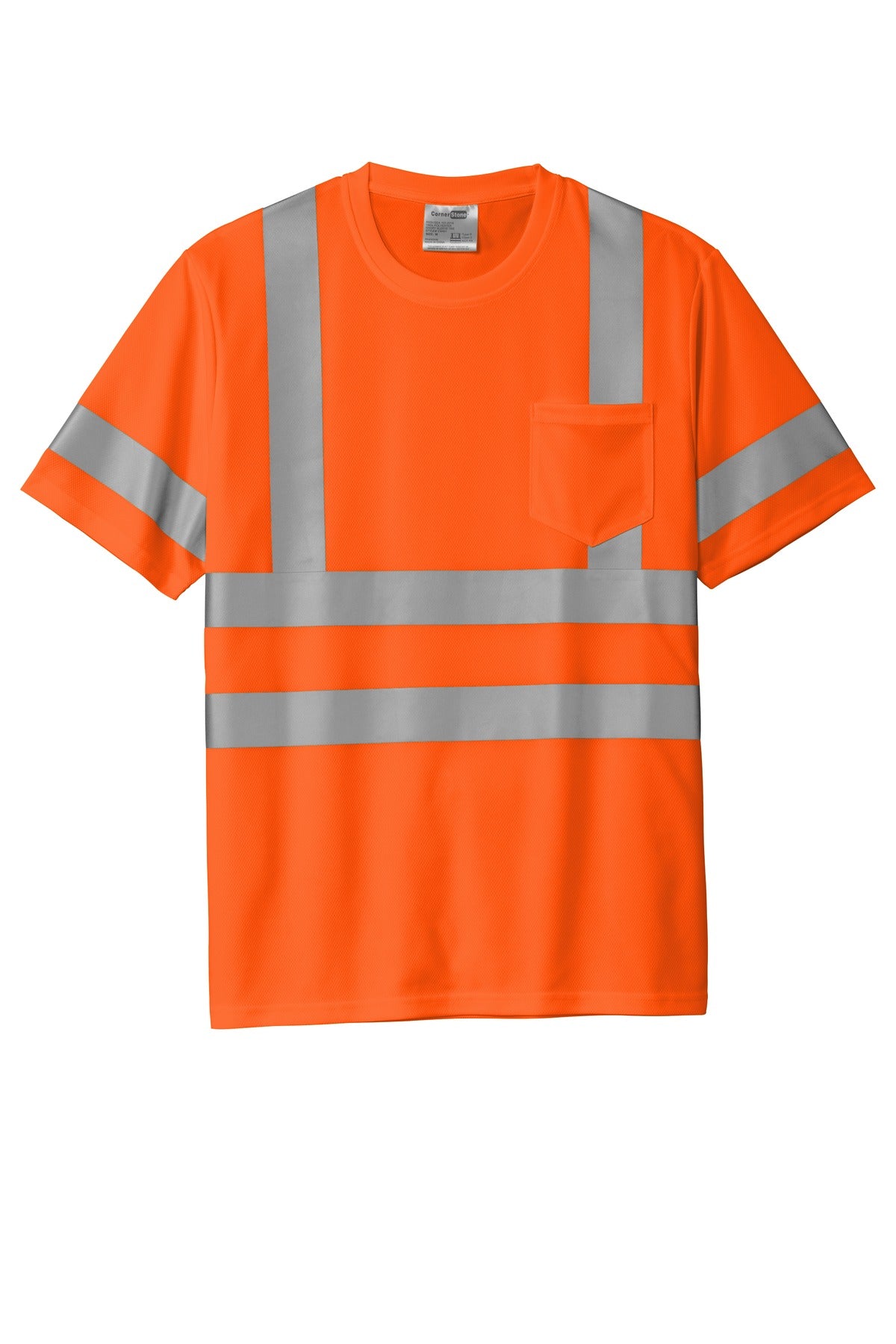 Front View of SftyOrg CornerStone ANSI 107 Class 3 Mesh Tee. CS202 plain