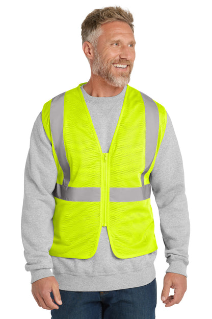 Front View of SftyYellow CornerStone ANSI 107 Class 2 Economy Mesh Zippered Vest. CSV101 plain