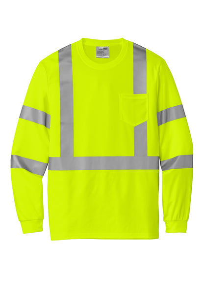 Front View of SftyYellow CornerStone ANSI 107 Class 3 Mesh Long Sleeve Tee. CS203 plain