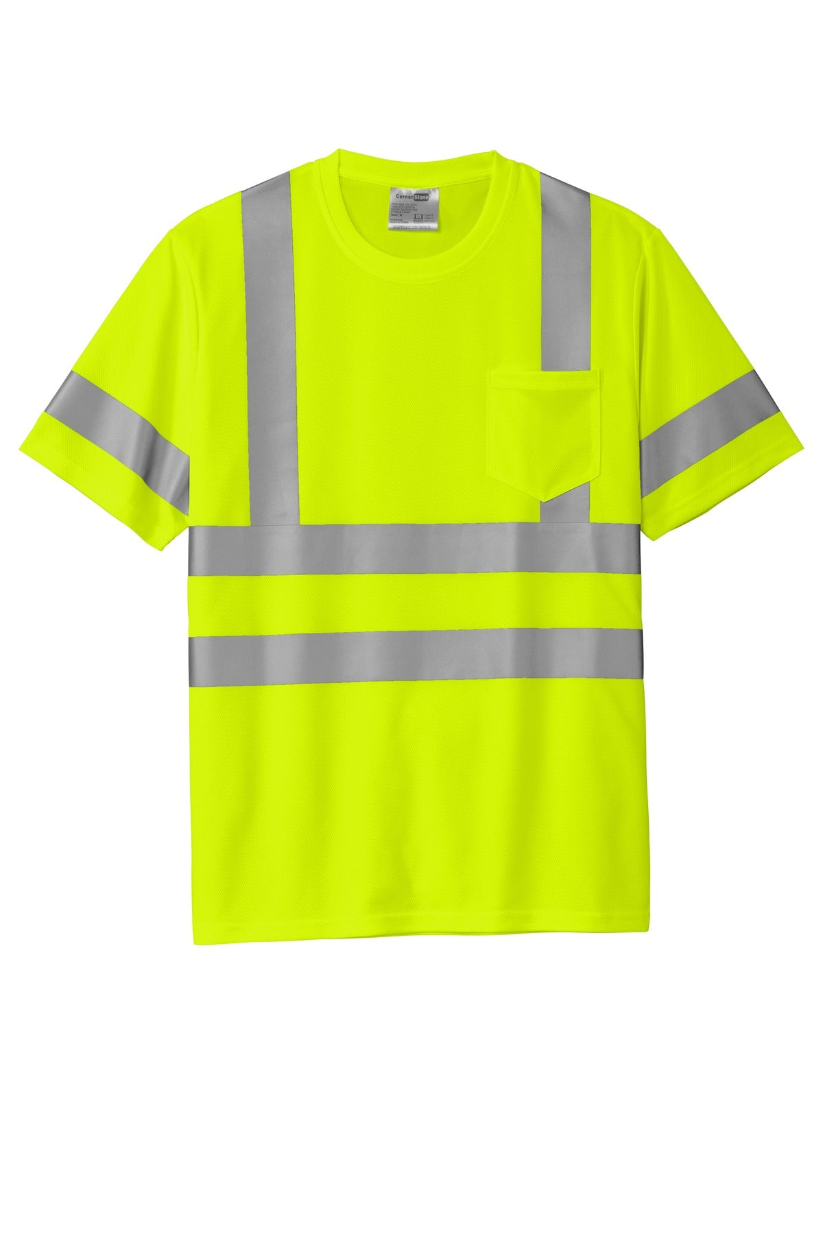 Front View of SftyYellow CornerStone ANSI 107 Class 3 Mesh Tee. CS202 plain
