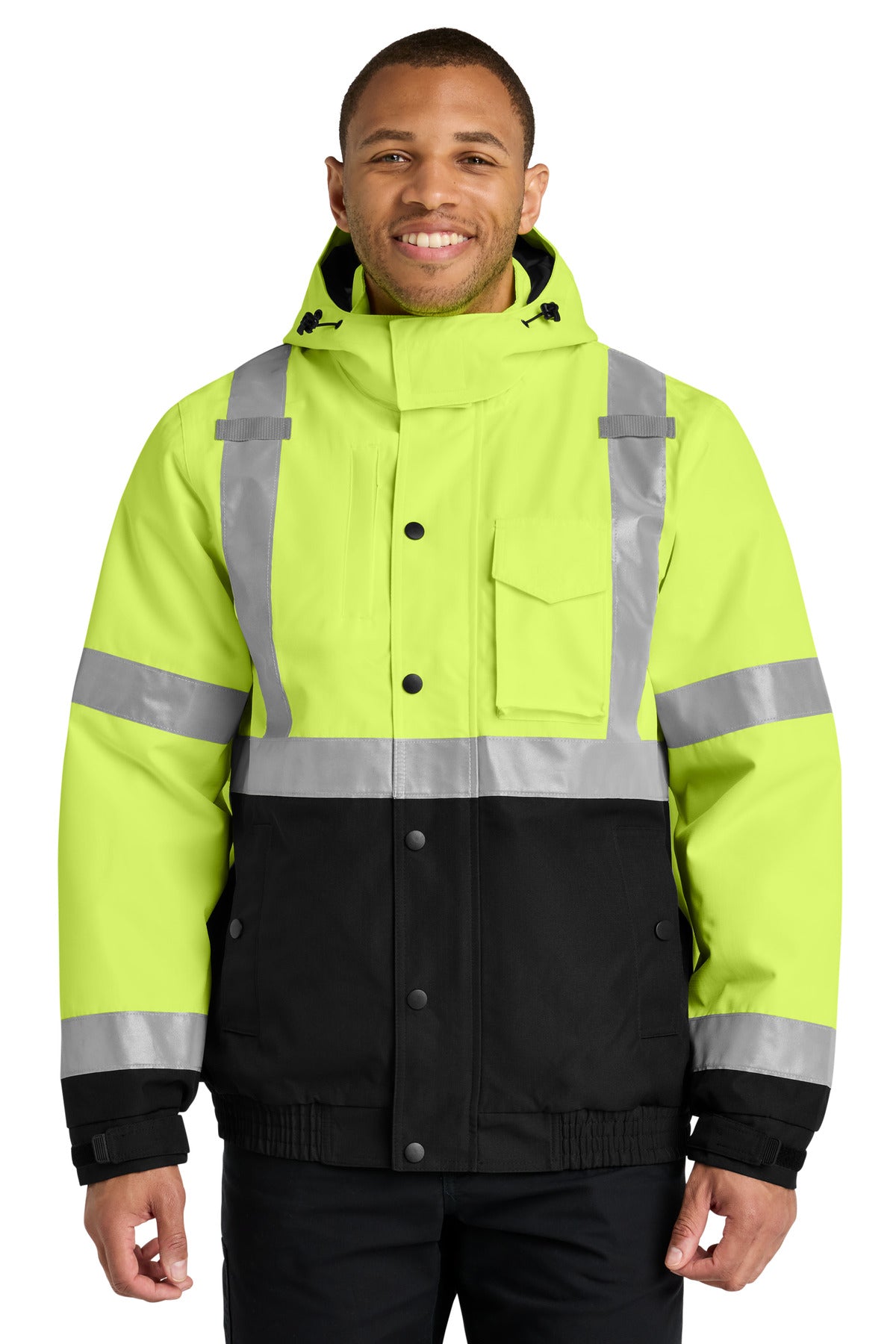 Front View of SftyYellow CornerStone ANSI 107 Class 3 Waterproof Insulated Ripstop Bomber Jacket CSJ501 plain