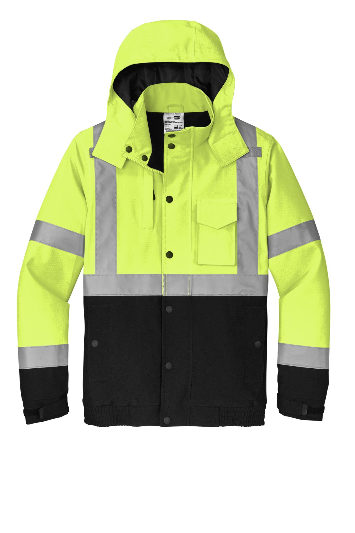 Front View of SftyYellow CornerStone ANSI 107 Class 3 Waterproof Insulated Ripstop Bomber Jacket CSJ501 plain