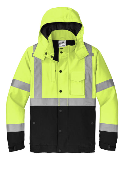 Front View of SftyYellow CornerStone ANSI 107 Class 3 Waterproof Insulated Ripstop Bomber Jacket CSJ501 plain