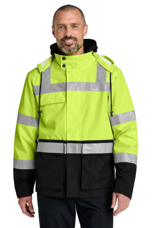 Front View of SftyYellow CornerStone ANSI 107 Class 3 Waterproof Ripstop 3-In-1 Parka CSJ502 plain