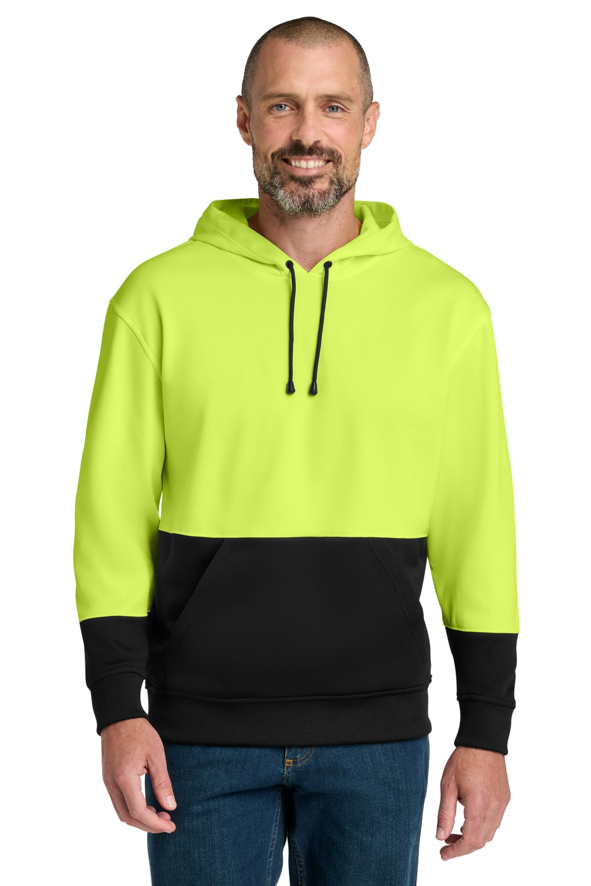 Front View of SftyYellow CornerStone Enhanced Visibility Fleece Pullover Hoodie CSF01 plain
