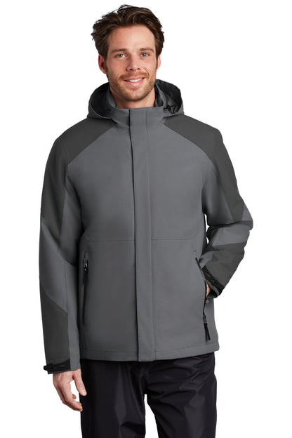 Front View of Sha Gy/Strm Gy Port Authority Insulated Waterproof Tech Jacket J405 plain