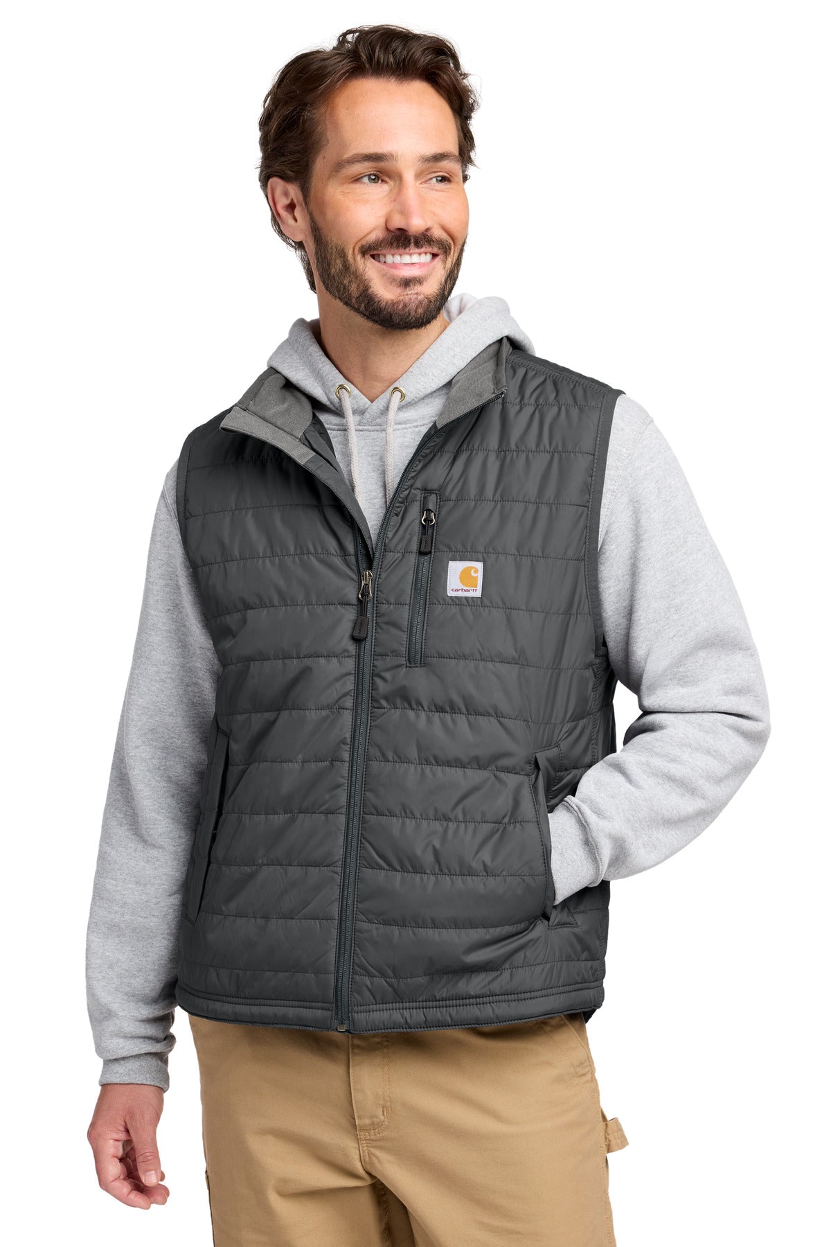 Front View of Shadow Grey Carhartt Gilliam Vest CT102286 plain