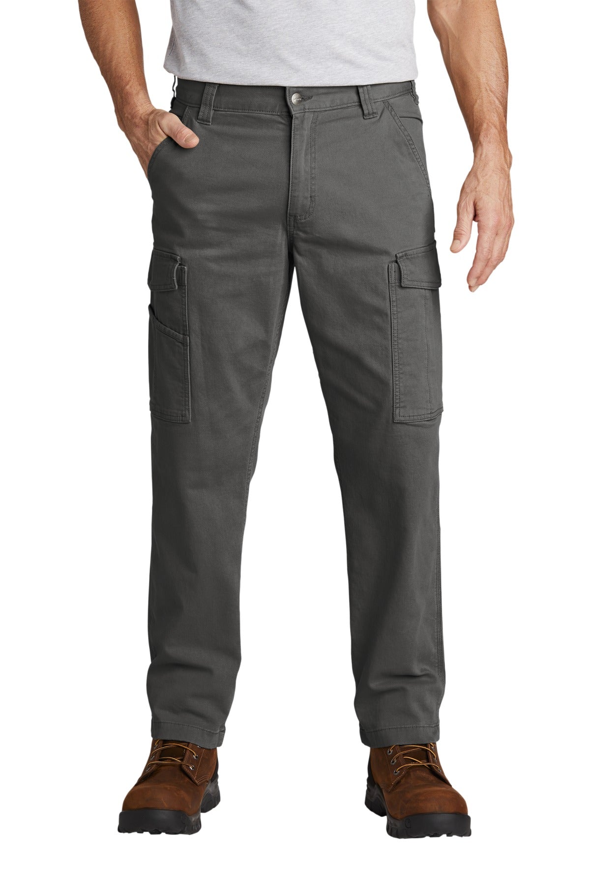 Front View of Shadow Grey Carhartt Rugged Flex Rigby Cargo Pant CT103574 plain