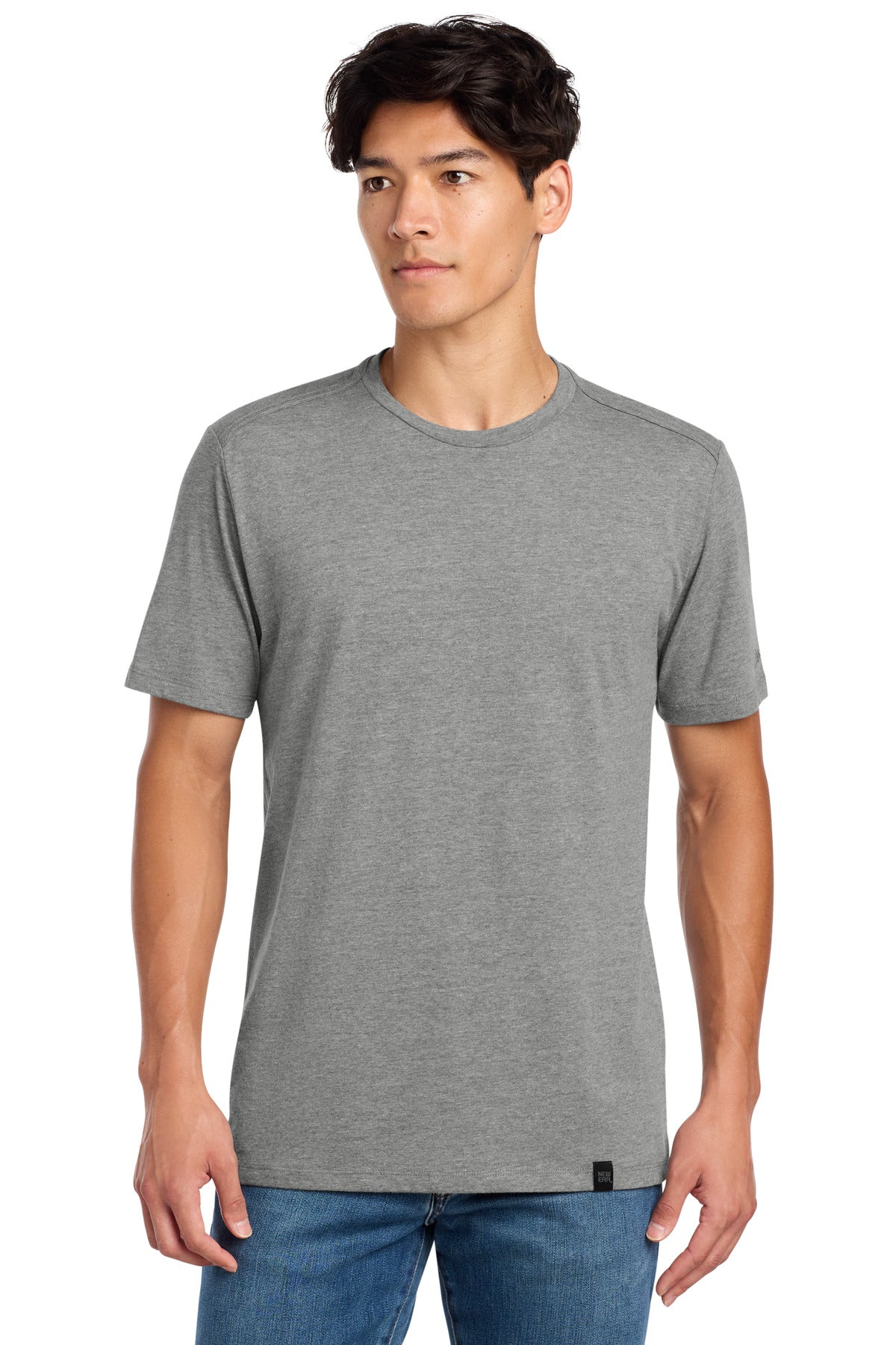 Front View of Shadow Grey He New Era Heritage Blend Crew Tee. NEA100 plain