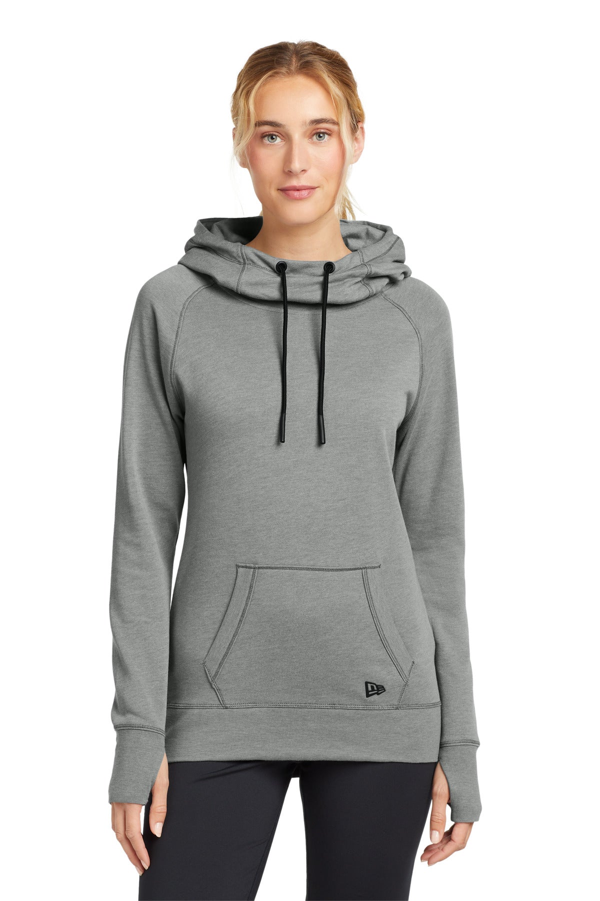 Front View of Shadow Grey He New Era Women's Tri-Blend Fleece Pullover Hoodie. LNEA510 plain