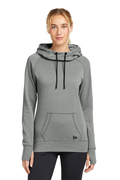 Front View of Shadow Grey He New Era Women's Tri-Blend Fleece Pullover Hoodie. LNEA510 plain