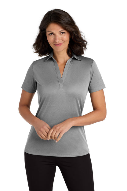 Front View of Shadow Grey He Port Authority Women's Heathered Silk Touch Performance Polo. LK542 plain