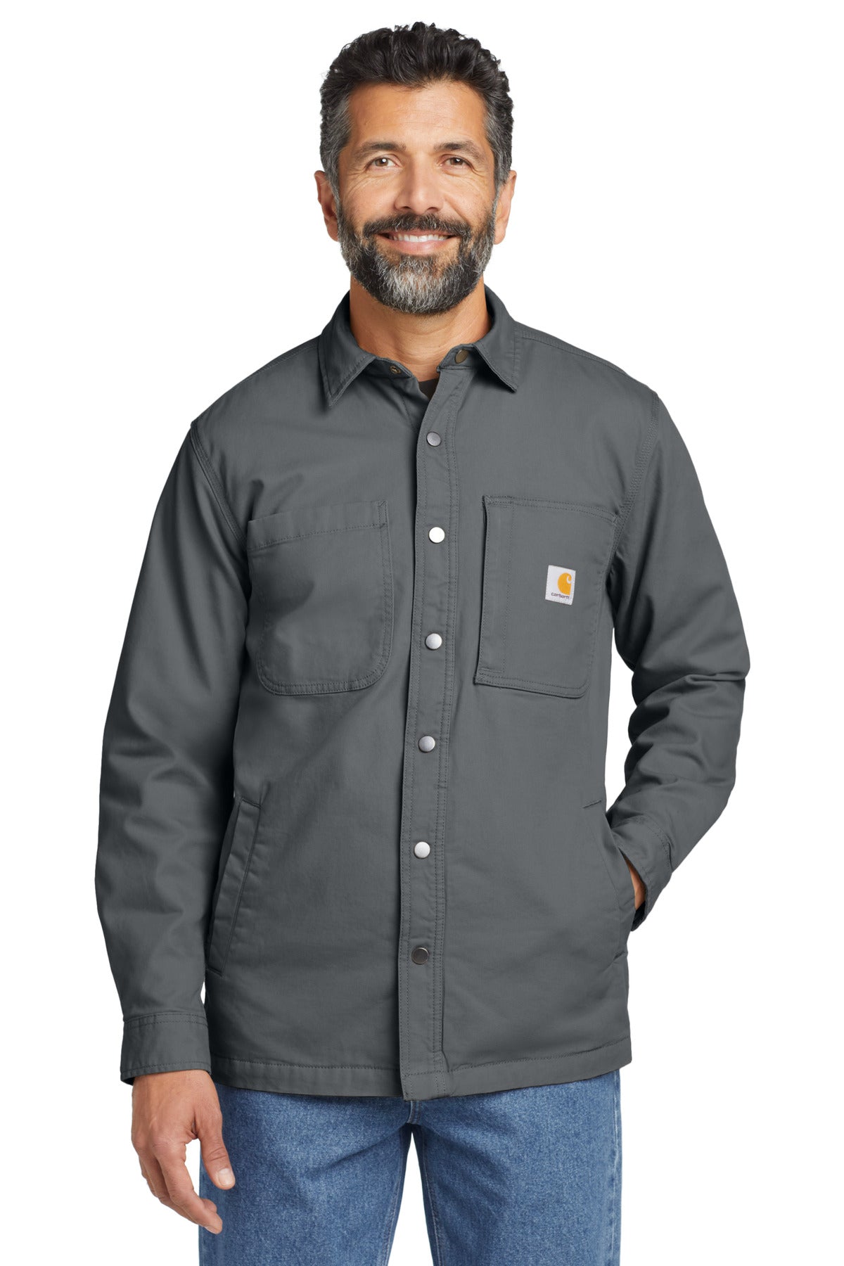Front View of ShadowGrey Carhartt Rugged Flex Fleece-Lined Shirt Jac CT105532 plain