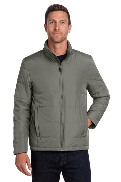 Front View of ShadowGrey Port Authority Puffer Jacket J852 plain