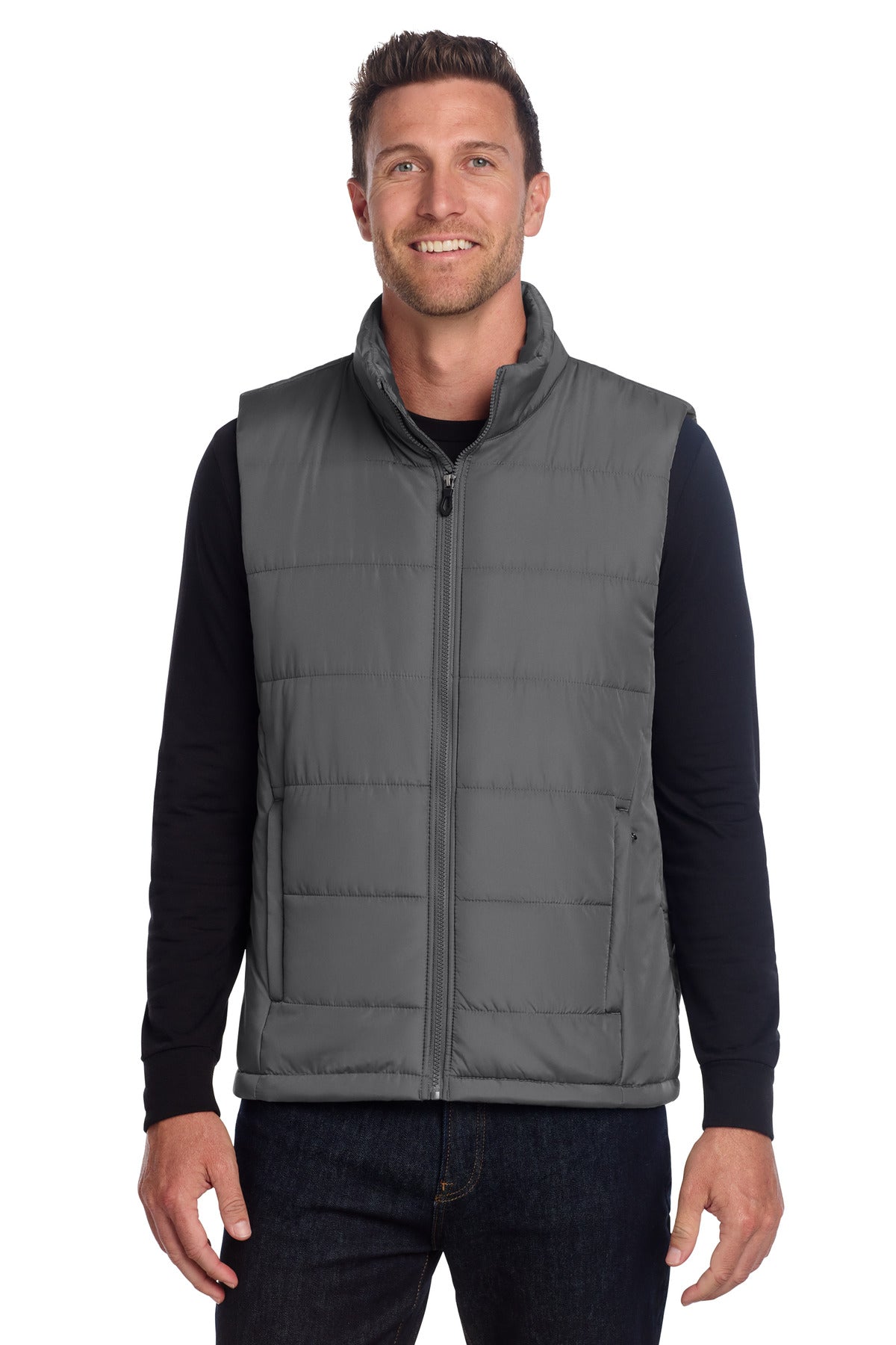 Front View of ShadowGrey Port Authority Puffer Vest J853 plain