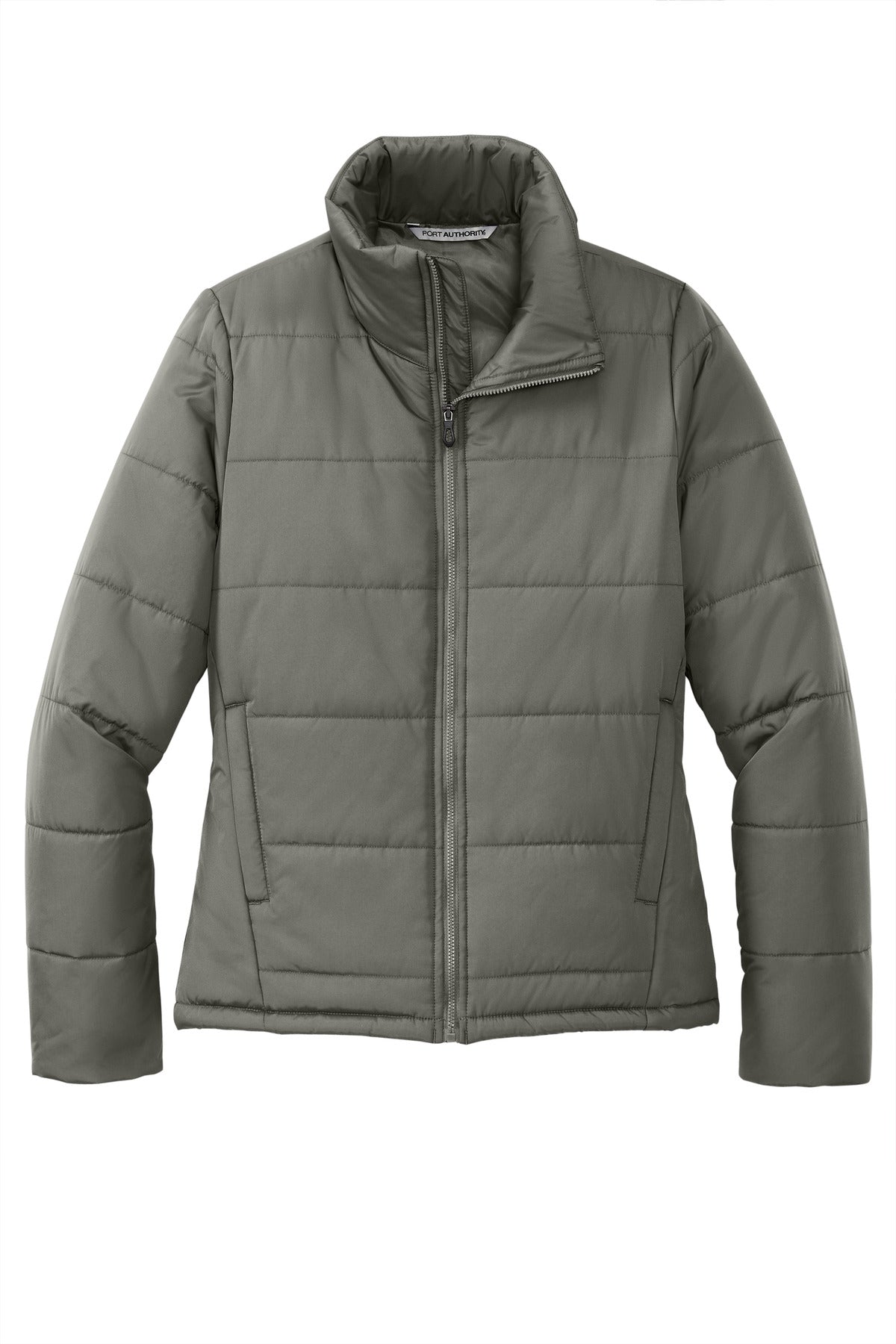 Front View of ShadowGrey Port Authority Women's Puffer Jacket L852 plain