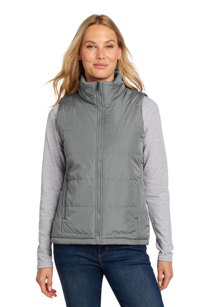 Front View of ShadowGrey Port Authority Women's Puffer Vest L853 plain