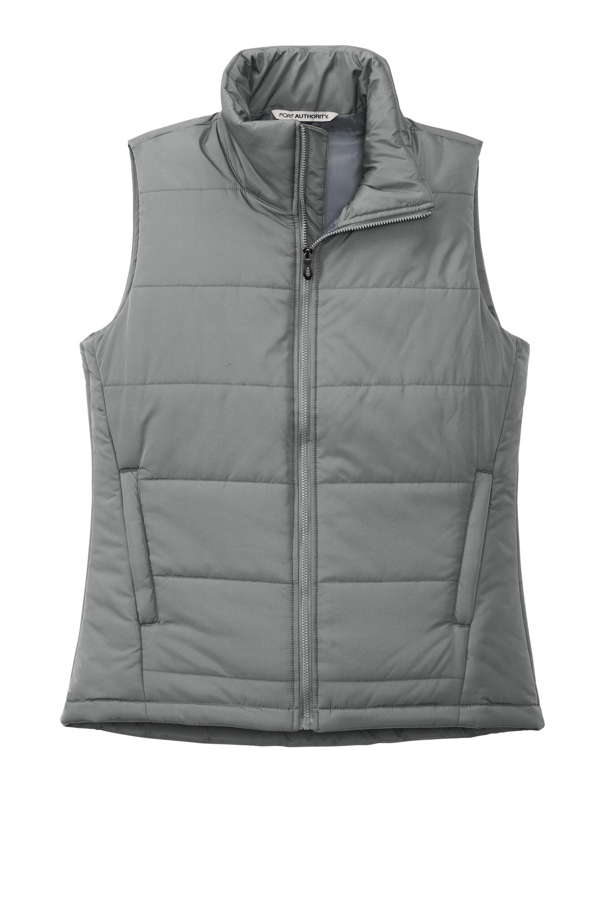 Front View of ShadowGrey Port Authority Women's Puffer Vest L853 plain