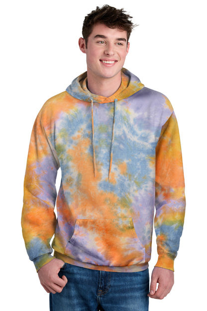 Front View of ShbtCbrst Port & Co Crystal Tie-Dye Pullover Hoodie PC144 plain