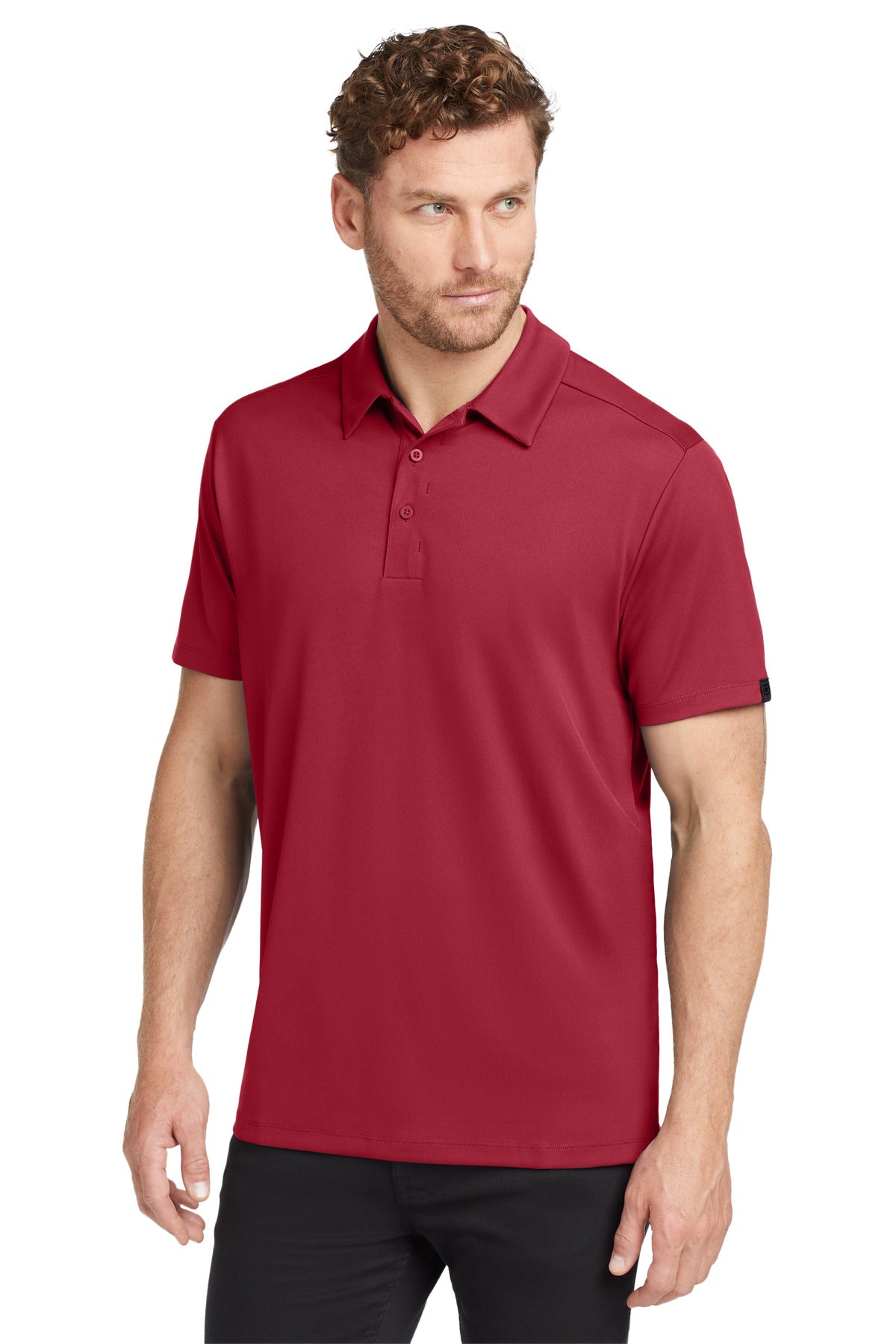 Front View of Signal Red OGIO Framework Polo. OG125 plain