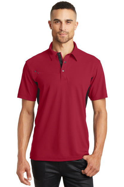 Front View of Signal Red/Bkt OGIO - Accelerator Polo. OG102 plain