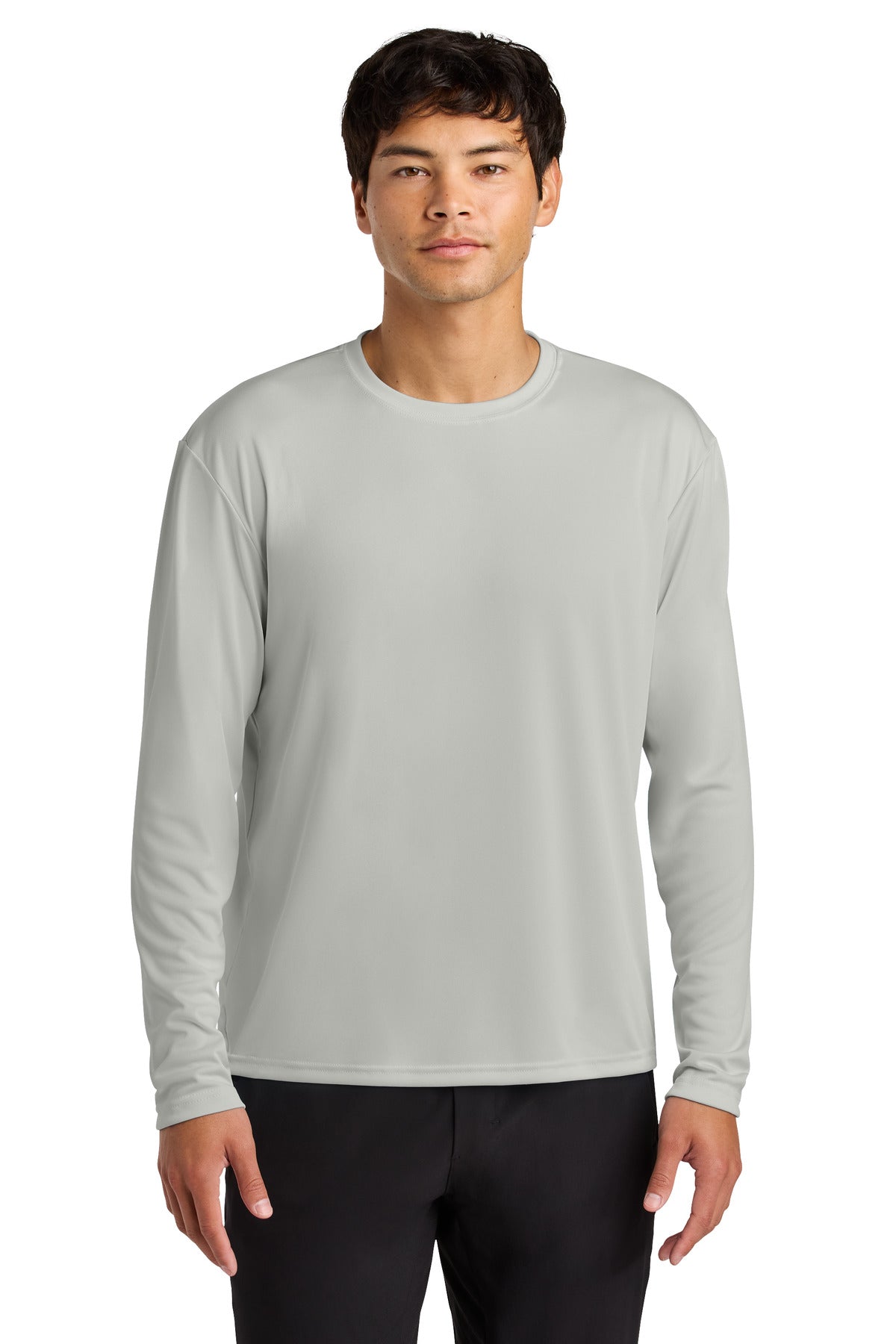 Front View of Silver A4 Cooling Performance Long Sleeve Tee A4N3165 plain
