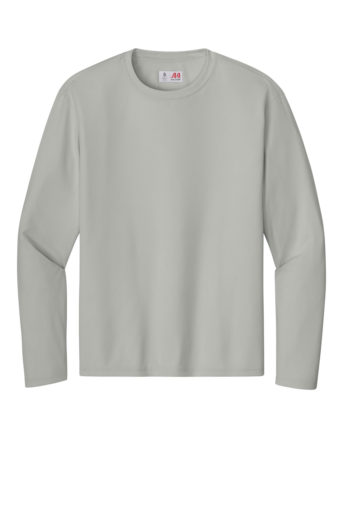 Front View of Silver A4 Cooling Performance Long Sleeve Tee A4N3165 plain