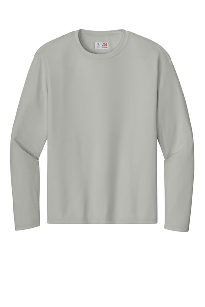 Front View of Silver A4 Cooling Performance Long Sleeve Tee A4N3165 plain