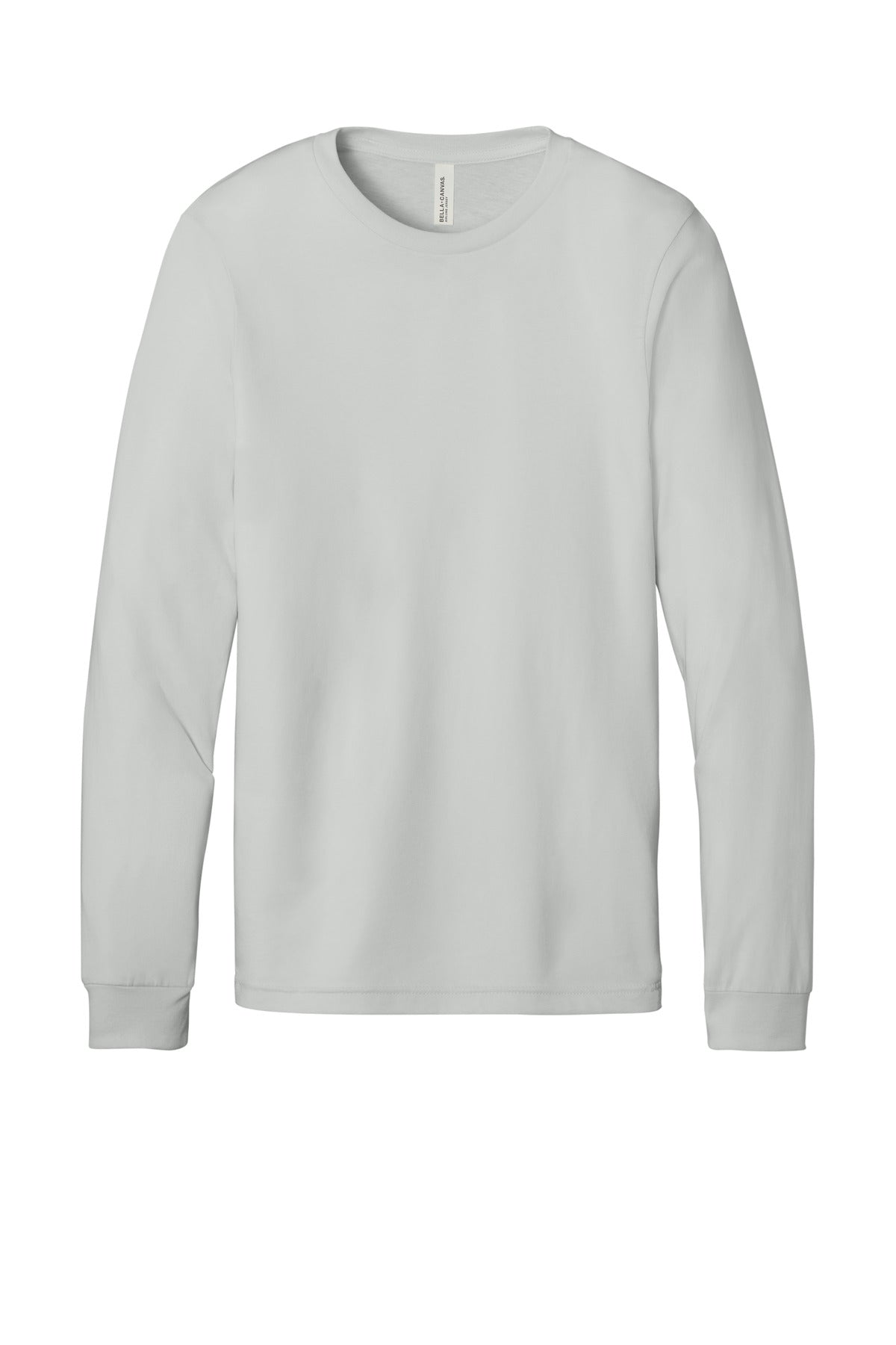 Front View of Silver BELLA+CANVAS Unisex Jersey Long Sleeve Tee. BC3501 plain