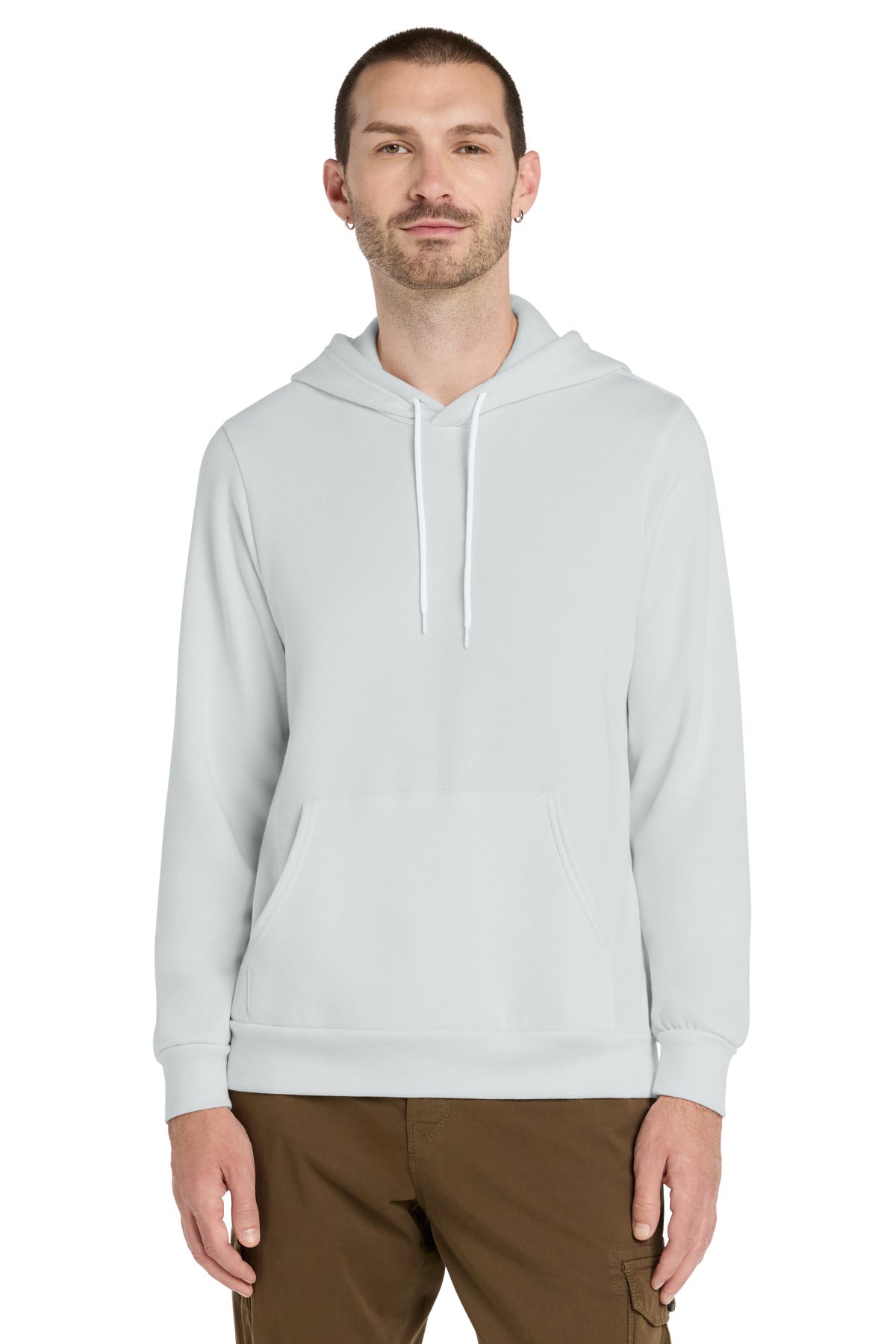 Front View of Silver BELLA+CANVAS Unisex Sponge Fleece Pullover Hoodie. BC3719 plain