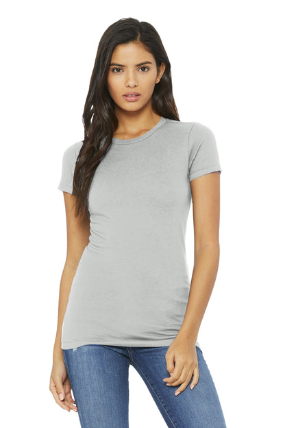 Front View of Silver BELLA+CANVAS Women's Slim Fit Tee. BC6004 plain