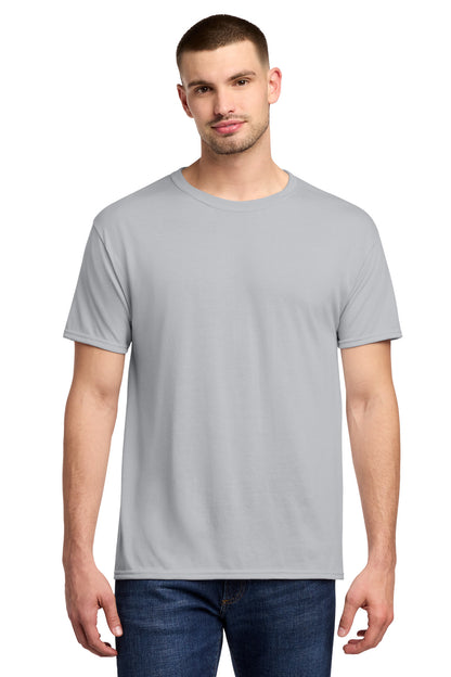 Front View of Silver Jerzees Dri-Power 100% Polyester T-Shirt. 21M plain