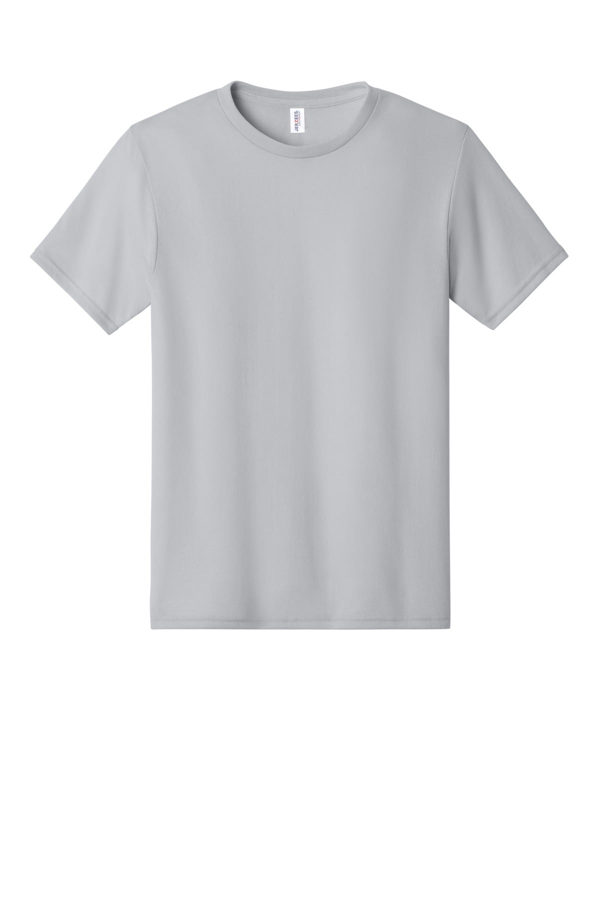 Front View of Silver Jerzees Dri-Power 100% Polyester T-Shirt. 21M plain