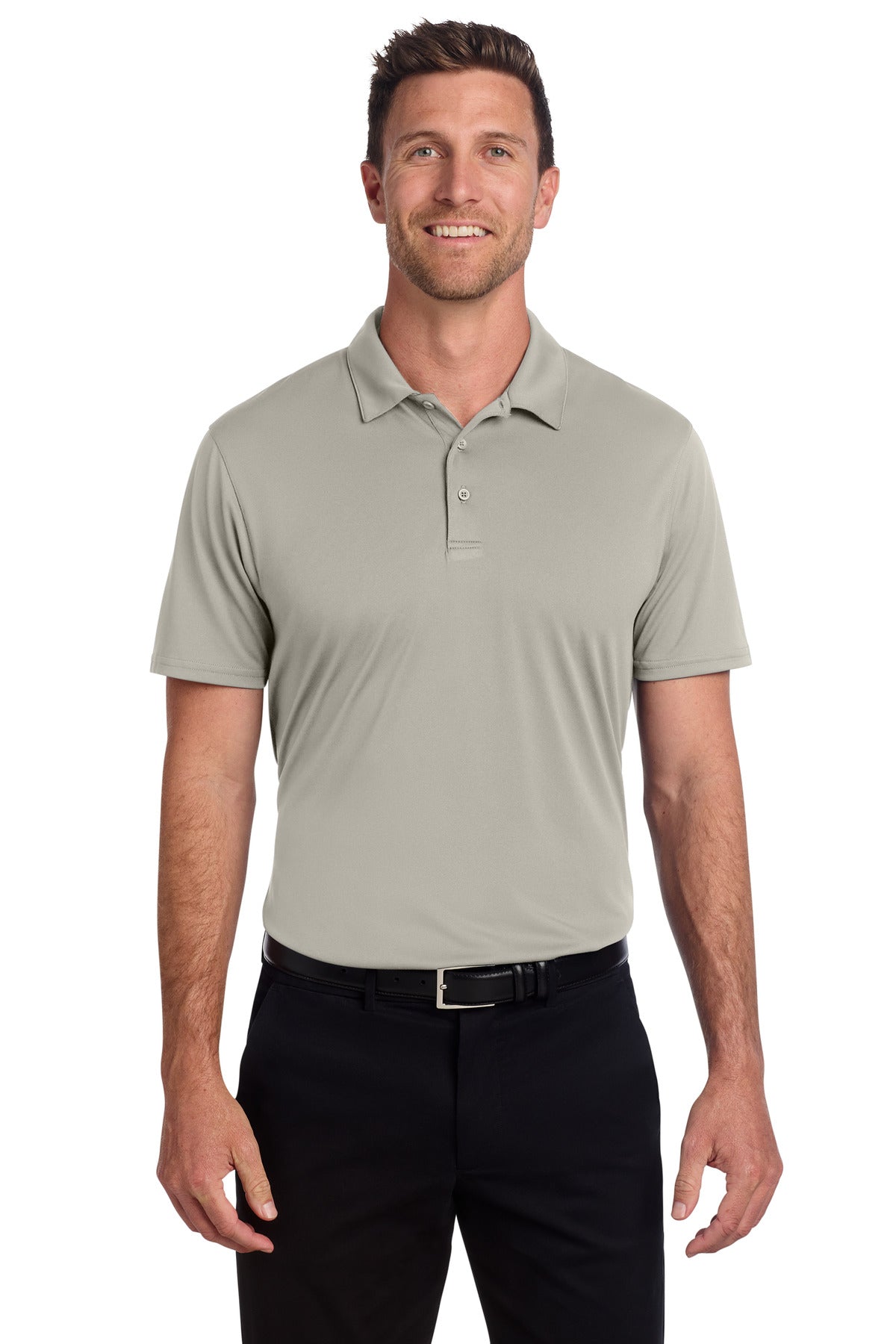 Front View of Silver Port Authority Performance Staff Polo K398 plain