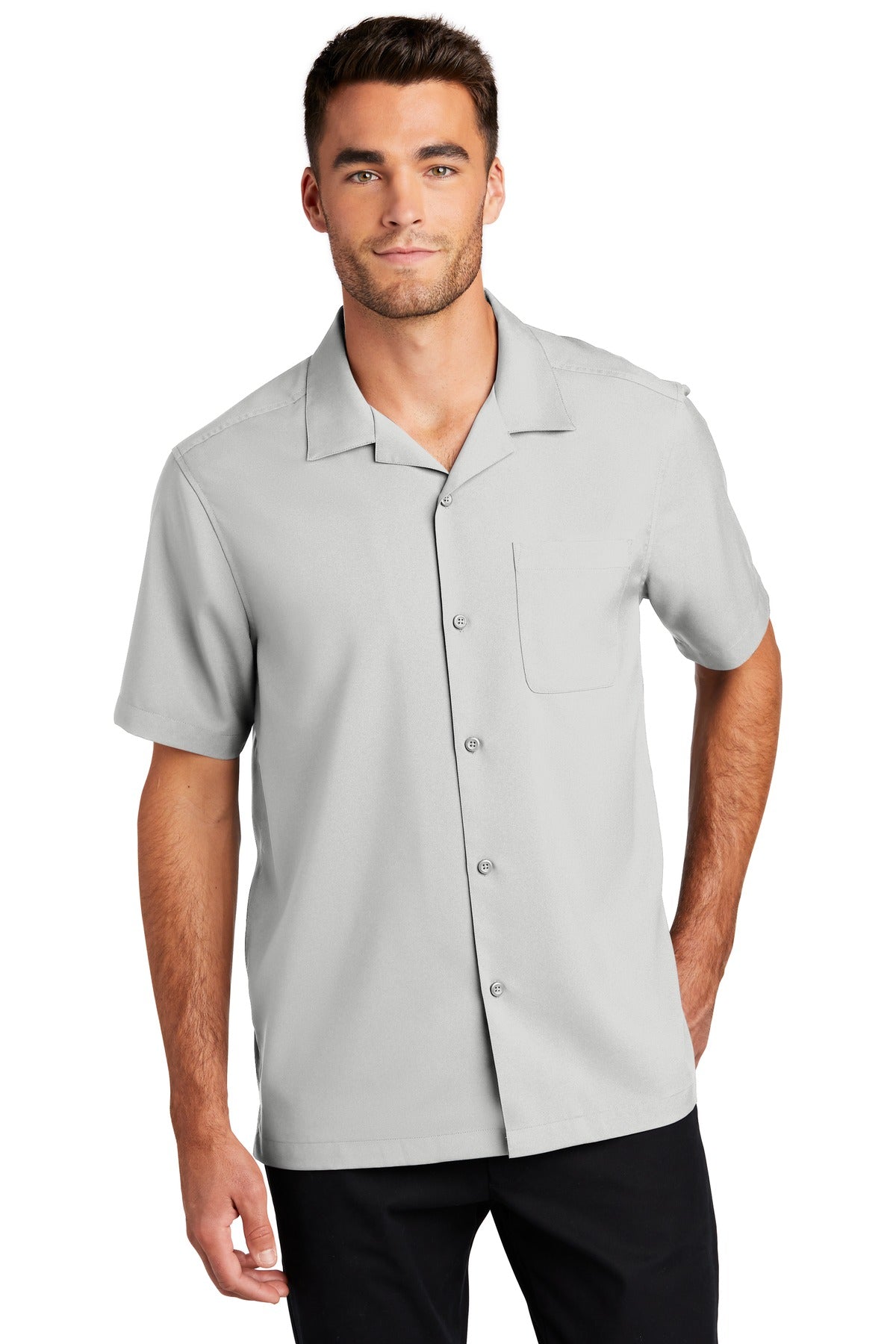 Front View of Silver Port Authority Short Sleeve Performance Staff Shirt W400 plain