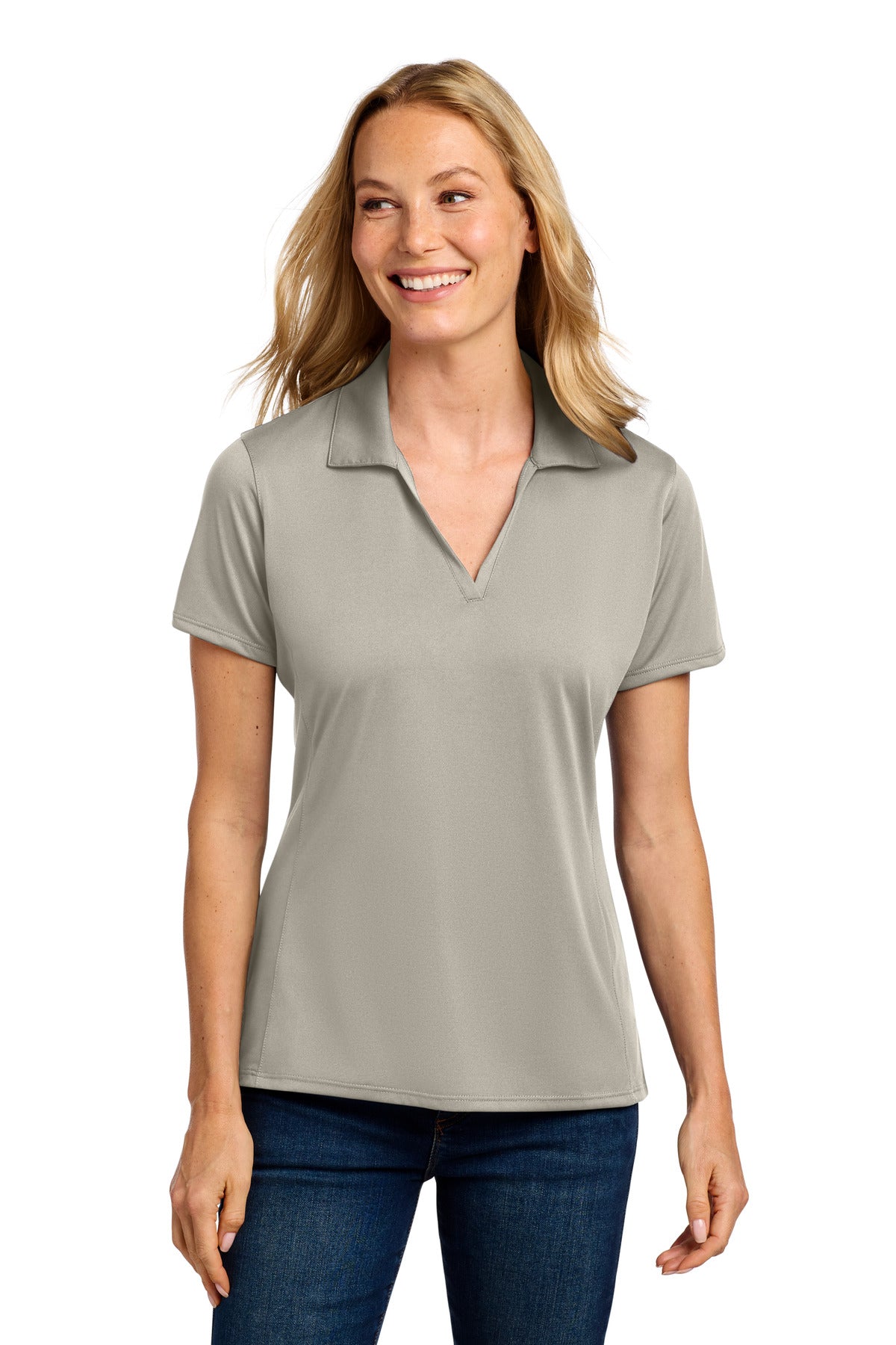 Front View of Silver Port Authority Women's Performance Staff Polo LK398 plain