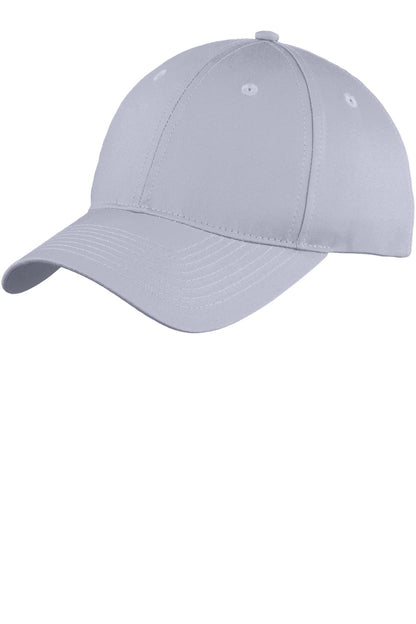 Front View of Silver Port Authority Youth Six-Panel Unstructured Twill Cap. YC914 plain