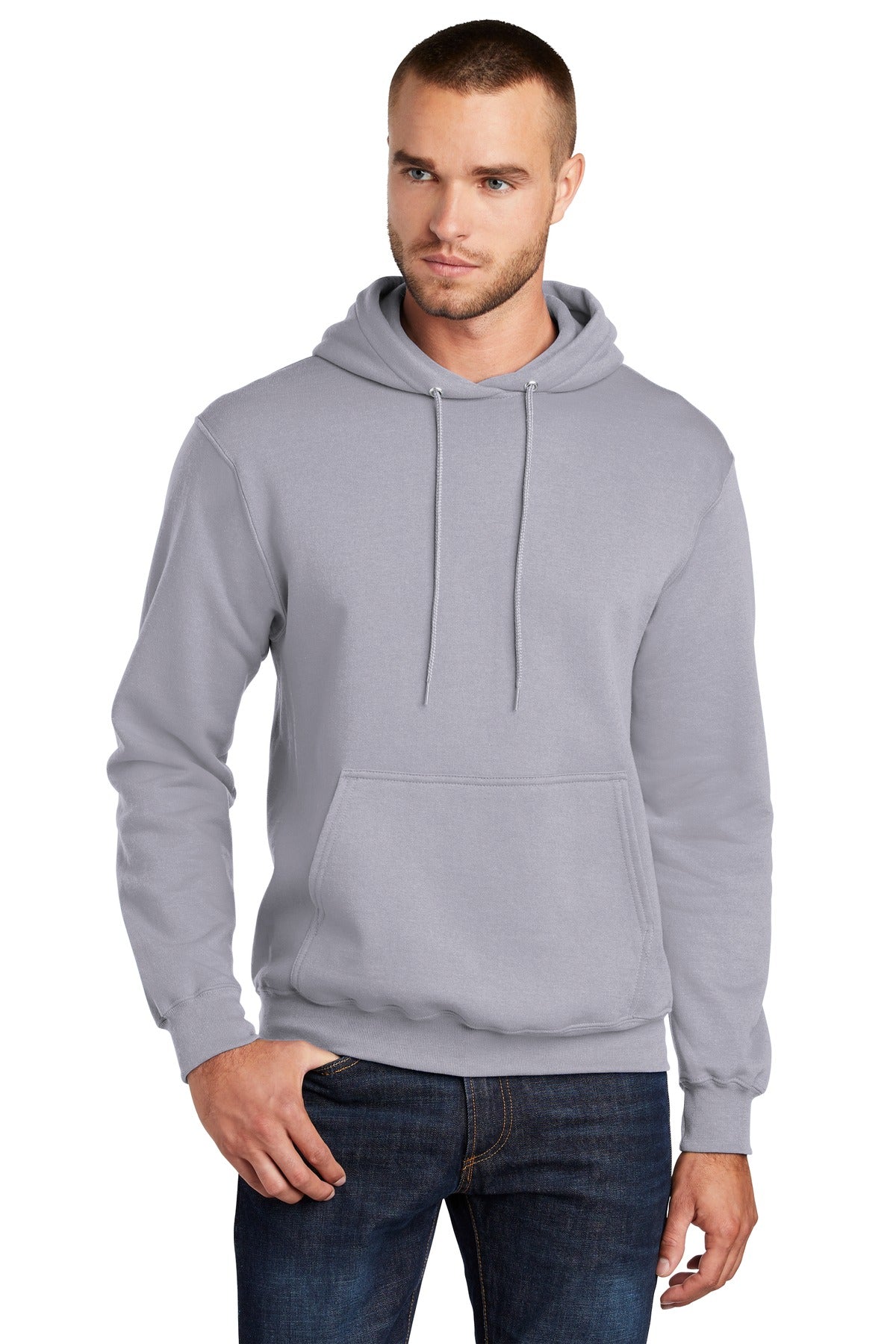 Front View of Silver Port & Co Core Fleece Pullover Hooded Sweatshirt. PC78H plain