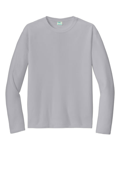 Front View of Silver Port & Co Long Sleeve Performance Tee. PC380LS plain