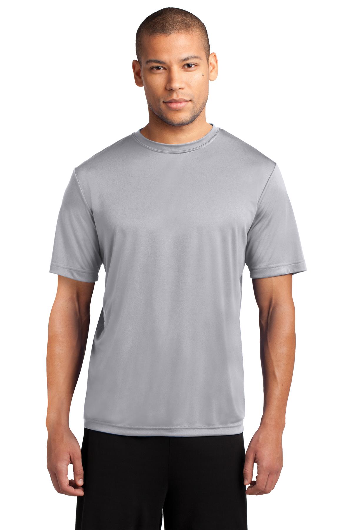 Front View of Silver Port & Co Performance Tee. PC380 plain