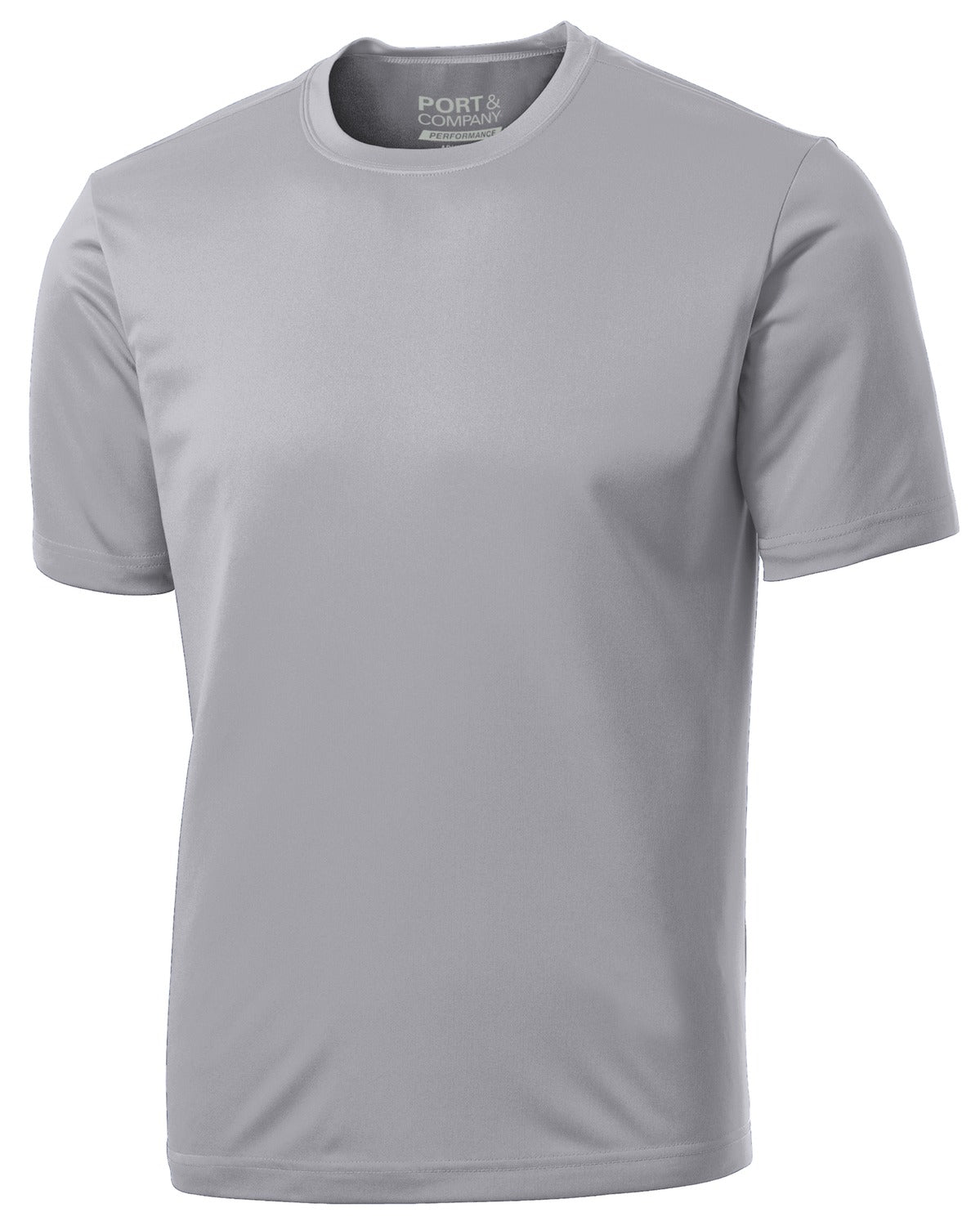 Front View of Silver Port & Co Performance Tee. PC380 plain