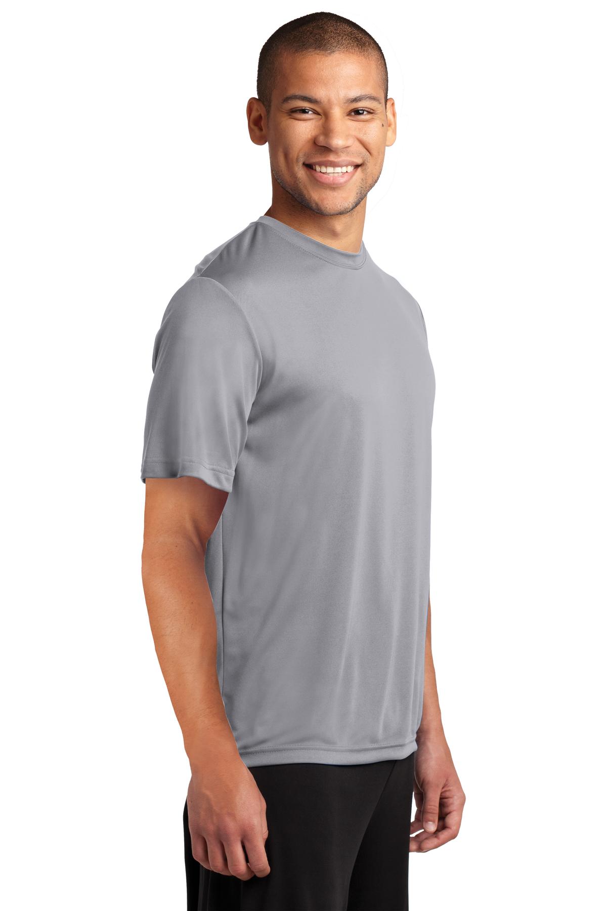 Front View of Silver Port & Co Performance Tee. PC380 plain