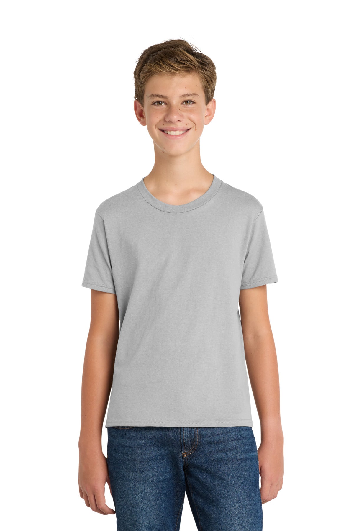 Front View of Silver Port & Co Youth Fan Favorite Tee. PC450Y plain