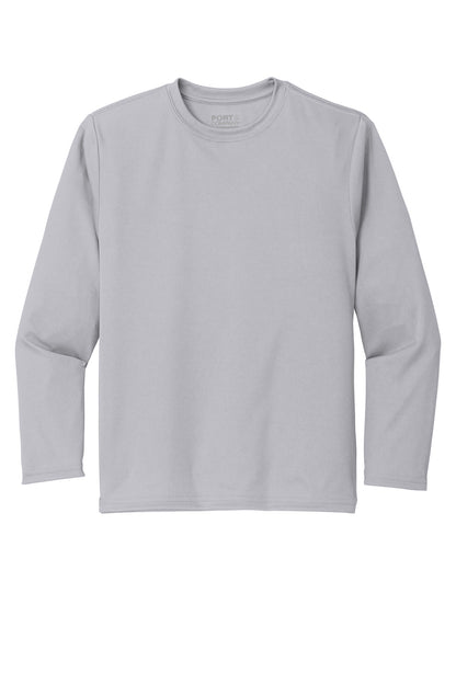 Front View of Silver Port & Co Youth Long Sleeve Performance Tee PC380YLS plain