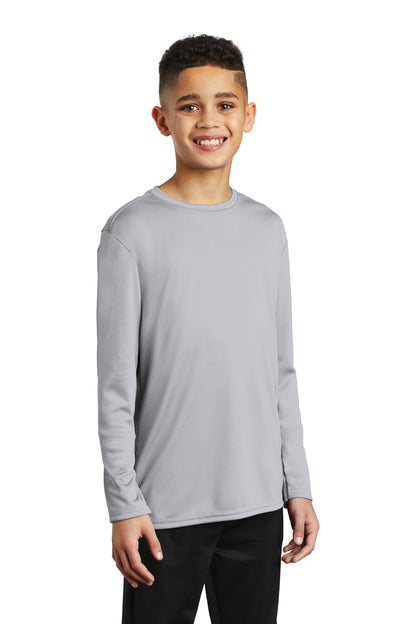 Front View of Silver Port & Co Youth Long Sleeve Performance Tee PC380YLS plain