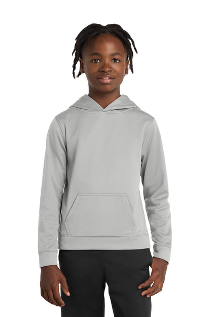 Front View of Silver Port & Co Youth Performance Fleece Pullover Hooded Sweatshirt. PC590YH plain
