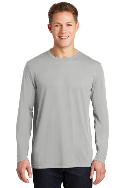 Front View of Silver Sport-Tek Long Sleeve PosiCharge Competitor Cotton Touch Tee. ST450LS plain