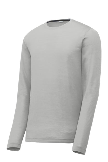 Front View of Silver Sport-Tek Long Sleeve PosiCharge Competitor Cotton Touch Tee. ST450LS plain