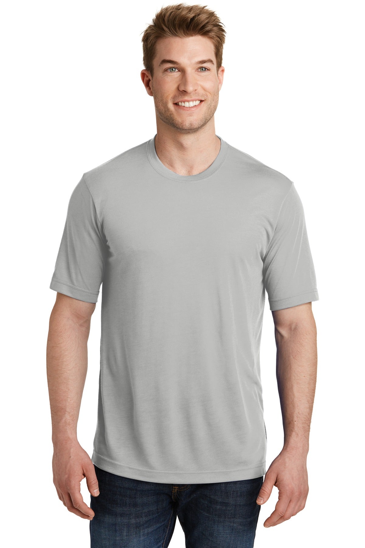 Front View of Silver Sport-Tek PosiCharge Competitor Cotton Touch Tee. ST450 plain