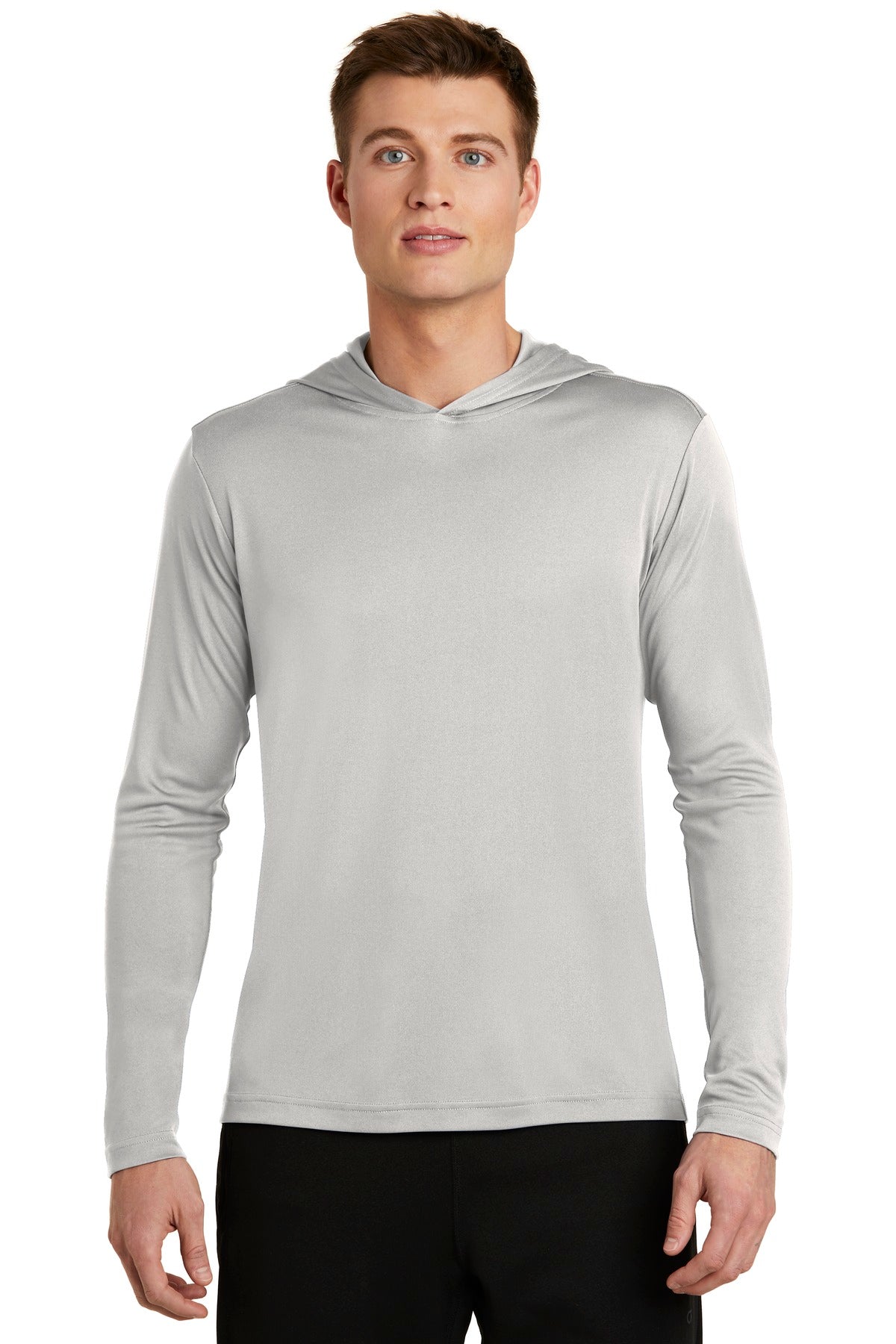 Front View of Silver Sport-Tek PosiCharge Competitor Hooded Pullover. ST358 plain